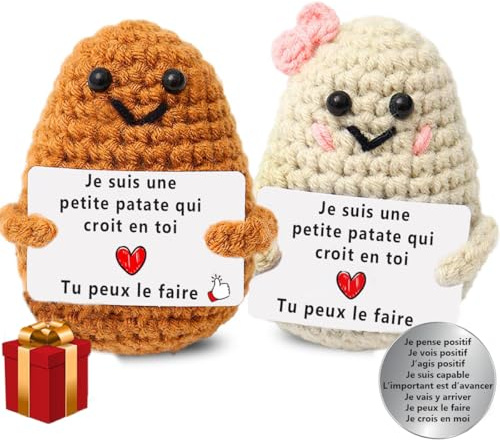 nedit Patate avec Message Positif - Idée Cadeau Original [Société Française] Cadeau Noël et Anniversaire Femme/Homme/Ado/Enfants - Patate Tricotée pour la Confiance en Soi - Gadget Insolite Rigolo