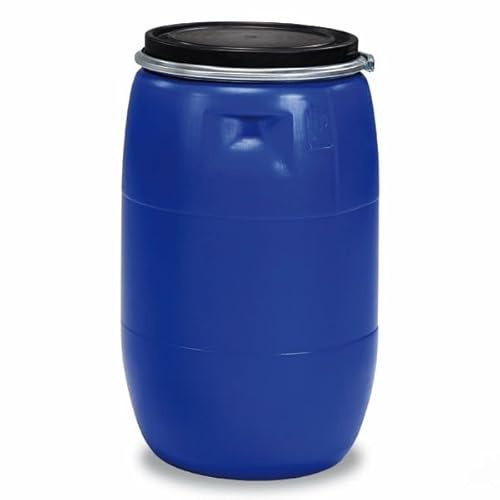Peyca Deposito de Agua 120 litros. Bidon de plastico para Uso alimentario con Cierre de fleje. Color Azul. Listo para Usar.