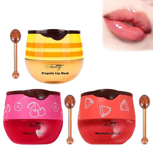 3 Pcs Bee Balm,Honey Lip Balm,Honeybalm,Honey Balm Uk Lips,3 Styles:Honey,Cherry,Watermelon,for Dry Chapped Peeling Cracked Lips,Suitable for All Skin Types