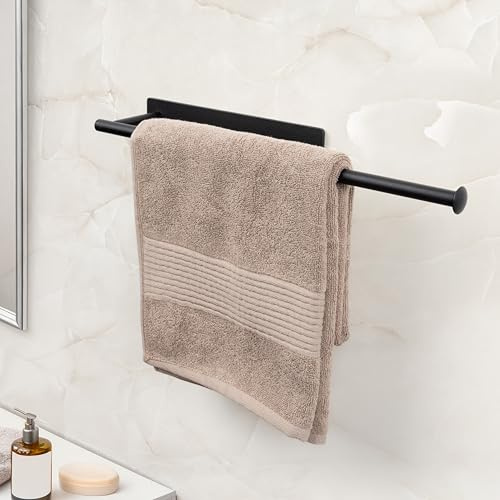 Handtuchhalter ohne Bohren 47cm Schwarz Matt – Selbstklebende Wand-Handtuchstange – Badetuchhalter für Badezimmer
