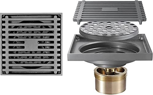 4-Zoll-Quadrat-Duschablauf, Messing-Duschbodenablauf mit Abnehmbarer Abdeckung, Gitterrost, Bodenablauf mit Haarsieb für Küche, Waschraum, Garage und Keller (weiß: grau)