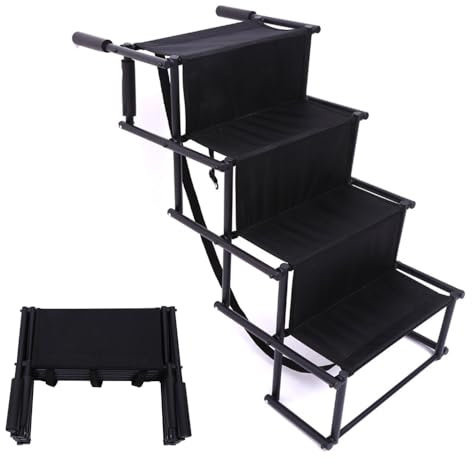 Rampa plegable para perros para automóviles, rampa para mascotas para perros grandes con superficie antideslizante, escalones reforzados para perros que soportan hasta 200 libras, adecuada para SUV,