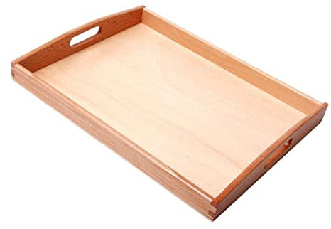 Großes rechteckiges Tablett aus Holz, Würfel, Perlen, Spielzeughalter mit Griff