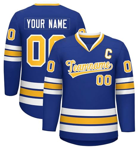 KONG JIMFAN Personalisiertes Hockey Trikot,Eishockey Kostüm Erwachsene Lose Atmungsaktiv Eishockey Trikots mit Eigenem Namen Nummer Logo & Teamname,Teamtrikot für Familien Matching(#C Dark Blue)