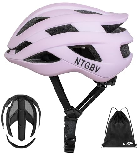 NTGBV Adult Bike Helmet for Men/Women with Helmet Bag 2Removable Moisture Liners Adjustable Dial Comfort Fit Lightweight Shockproof CPSC Safety Certified for Road/Urban-Commute/MTB Matte Pink L