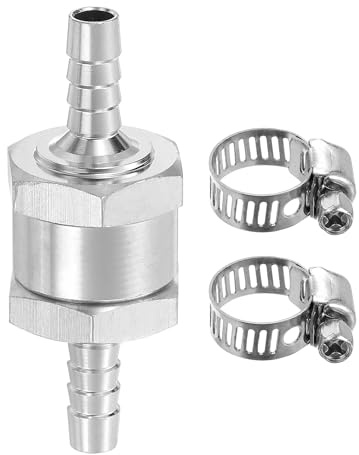QUARKZMAN Válvula Retención Combustible 6mm (1/4) Para Gasolina Plateado | Válvula Retención Unidireccional Con Abrazaderas, Accesorios Control Aleación Aluminio, Diésel Gas