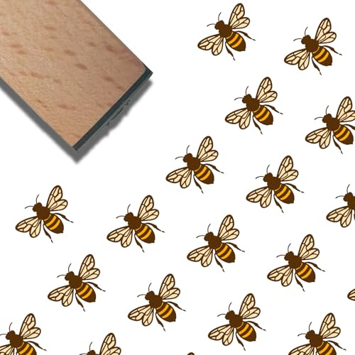 CRASPIRE 15 mm mini trä gummistämplar honungsbi mönster insekt dekorativt hållbart gummi naturligt trä liten fyrkantig humla stämpel återanvändbar för korttillverkning gör-det-själv scrapbooking brev