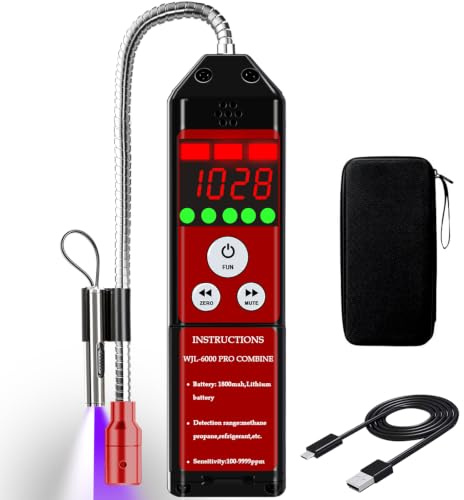 Refrigerant Leak Detector, Aprvtio WJL-6000PRO 3-in-1 A2L Freon Leak Detector Rechargeable, 0.14 oz/yr Sensitivity, Audible & Visual Alarms, Automotive AC Leak Detector for R454B R1234yf R32 R410A