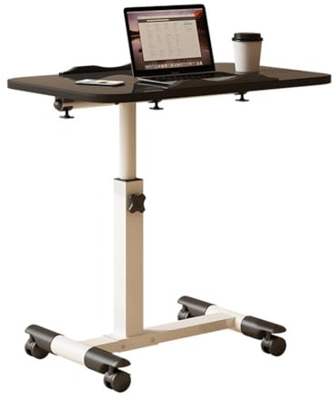 Computertisch Beistelltisch HöHenverstellbar 69~90cm, Betttisch Auf Rollen, Laptoptisch Aus Holz, Pflegetisch Sofatisch Nachttisch 60x40cm, 360° Drehung Mobiler Stehtisch, Klappbarer Schreibtisch BüRo