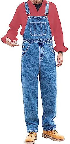2025 Salopette pour Homme Combinaison Rétro Salopette en Jean Loose Overalls Loisirs Denim Pantalon de Travail Vintage Pantalon Cargo Barboteuses à Bretelles