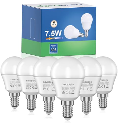 novapollo E14 LED Warmweiss Lampe, 7.5W 2700K E14 Glühbirne Warmweiß Leuchtmittel, Ersetzt 60 Watt, P45/G45 Tropfenform Birne, 806LM Energiesparlampe, 180° Abstrahlwinkel, Nicht Dimmbar, 6 Stück