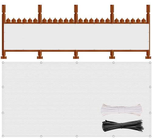 Balkon Sichtschutz 100 x 600 cm 220 G/M², Leicht Transparent, Windschutz Und Uv-Schutz, Sichtschutz Balkonabdeckung mit Kabelbinder Und Kordel für Balkon, Terrasse, Garten, Weiß