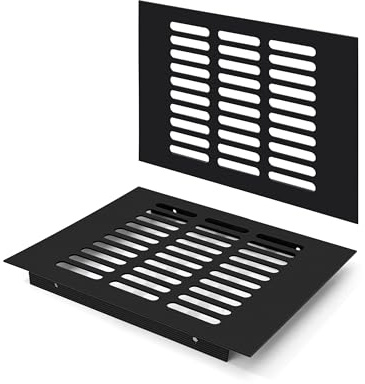 Rejilla de Ventilación, Aleación de Aluminio Negro Metalica Rectangular de 200 x 150mm con Tornillos para Armario Estufa Zapatos Gabinete Fregadero Cocina Baño (2 Piezas/Negra)