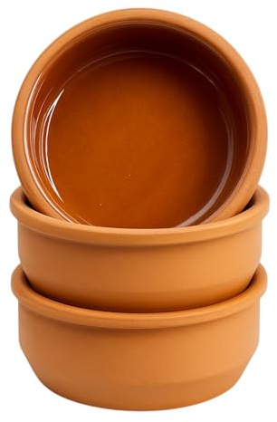 TheOwnas 3pcs Terracotta Tapas Dishes – 12cm, 200ml Natural Terracotta Food Serving Bowls - Ovenproof Glazed Clay Ramekin Set for Cooking, Baking, Tapas, Mezze & Dips.