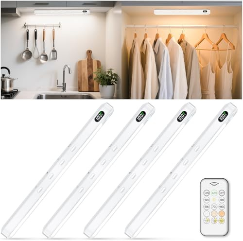 WILLED Schrankbeleuchtung Unterbauleuchte Küche Led Bewegungssensor mit Fernbedienung,3 Farbtemperaturen Dimmbar Schrankleuchte Kabellos Schranklicht für Kleiderschrank,Küchen,Schlafzimmer(4 Stück)