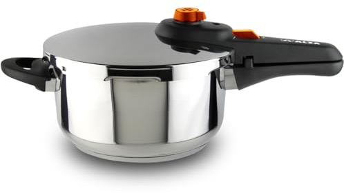 Alza Syma - Olla Express Rápida, 4 Litros, Acero Inoxidable 18/10, 5 Sistemas de Seguridad, Todo Tipo de Cocinas, Inducción, Posición Desvaporizadora