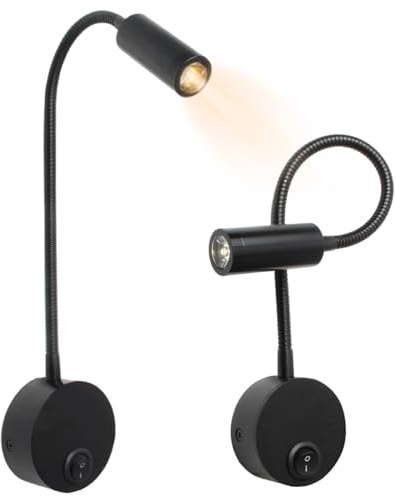 Hbbgdiy 2PCS Wall Mounted Reading Light, 3W White LED Bedside Reading Light with Flexible Gooseneck, Plug in Headboard Lamp for Bedroom, Hotel, Office.
