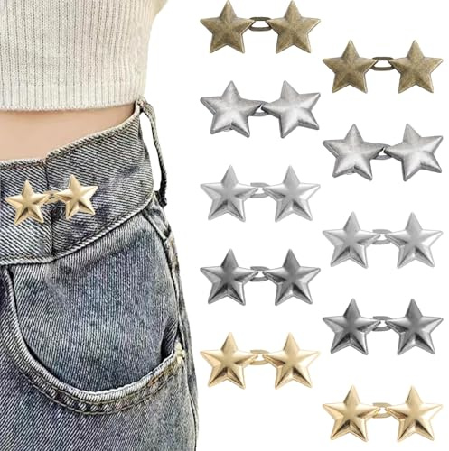 10 Paare Hosen Enger Machen Clip, Einstellbare Jeansknöpfe ohne Nähen, Wiederverwendbare Hosenbund-Engermacher für Damen Hosen, Röcke und Jeans, Ideal für Gewichtsverlust & Temporäre Anpassung