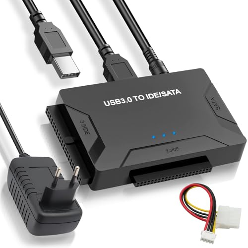 Wowfast Universal USB3.0 zu IDE/SATA Festplatte Adapter,5Gbps Festplattenadapter USB für 2,5''und 3,5''SATA HDD & IDE HDD, Kompatible Windows/Linusx/Vista/XP mit netzschalter unterstützt