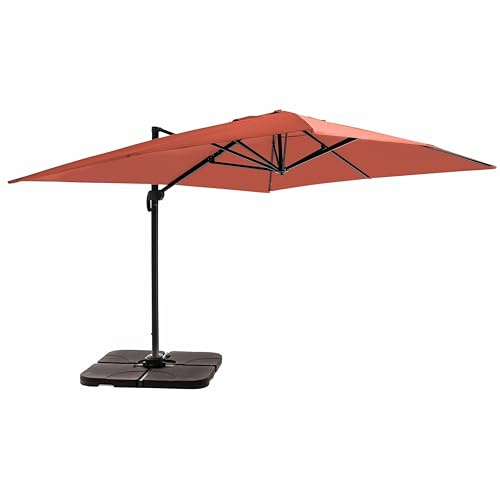 Oviala Parasol déporté 4x3 m inclinable + 4 Dalles à Lester Terracotta