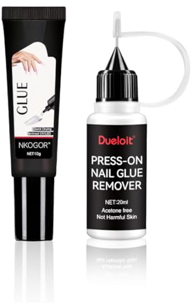 AOWVUTS Colla e Solvente Unghie Finte, Colla e Rimozione per Unghie Press-on, Extra Forte Colla Gel, Rimuovi Colla Unghie Finte, Lampada UV Non Necessaria, Asciugatura Rapida, Kit Di Lunga Durata (2)