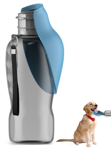 PIWOSGOL Gourde Chien 800ML pour Promenade, Bouteille d'eau pour Chien Antifuite, Abreuvoir Portable pour Animaux de Compagnie pour Marche, Randonnée, Camping, Voiture et Voyage - Bleu