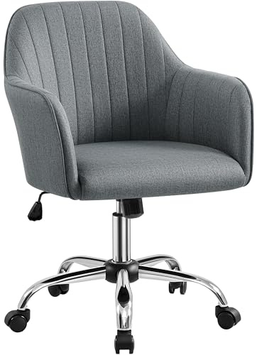 Yaheetech Homeoffice-Stuhl Schminkstuhl aus Baumwoll-Leinen 360° Drehstuhl | höhenverstellbar Schreibtischstuhl, Bürostuhl mit Armlehnen, für Arbeitszimmer/Schlafzimmer, bis 136 kg belastbar, Dunkelgrau