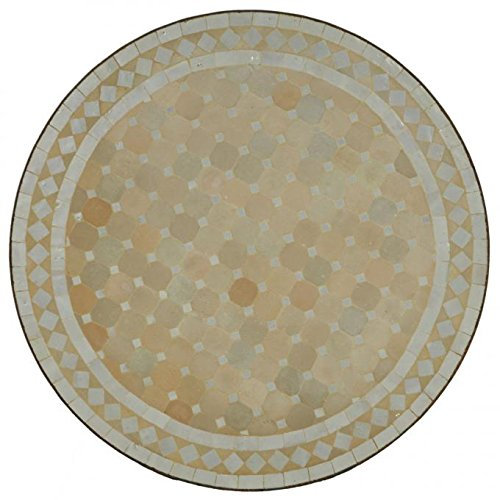Mesa de jardín mediterránea | Mosaico marroquí Rombo blanco | Diámetro 90 cm con marco de hierro | Hecho a mano | Mesa de terraza decorativa o de cóctel de jardín | MT2106