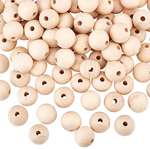 PandaHall 100 Stück 25mm Runde Holzperlen Kugel Natürliche Hölzerne lose Perlen Distanzperlen Spacer Zwischenperlen Kugeln Makramee Perlen für DIY Schmuck