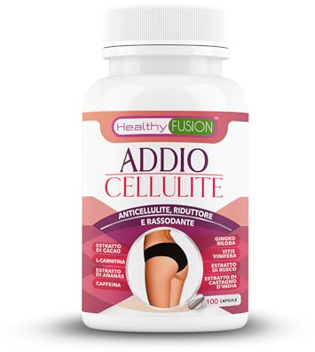 Healthy Fusion Addio Cellulite | Capsule Anticellulite e Rassodanti | Elimina la Pelle a Buccia d'Arancia | Previene le Varici e la Ritenzione Idrica | CLA, L-Carnitina, Cacao e Caffeina | 100 Caps