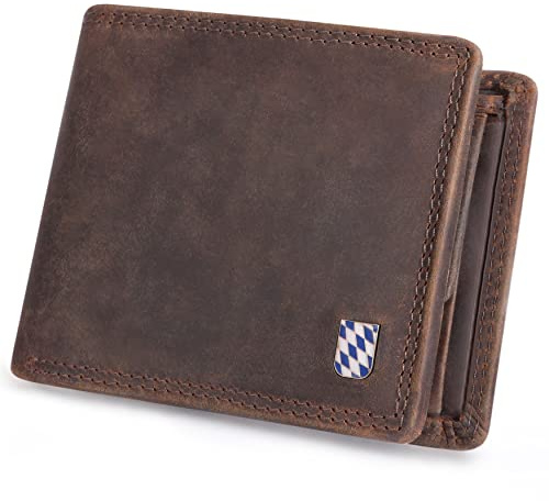 Hodalump - Premium Echt-Leder Geldbörse mit RFID-Schutz & Münzfach - Geldbeutel für Damen & Herren - Portmonee aus Büffelleder - Portemonnaie mit Doppelnaht aus Echtleder in Braun - Brieftasche Bayern