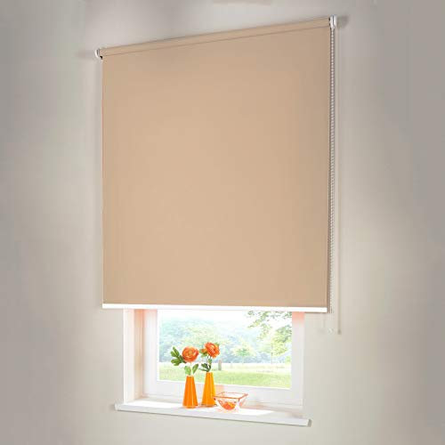 Sonnenschutz-HH® - Seitenzugrollo Verdunkelungsrollo - Außenmaß Breite 235 x 90 cm Höhe beige-karamell - Lichtundurchlässig Blickdicht Rollo für Abdunkelung Kettenzugrollo inkl. Universalträger