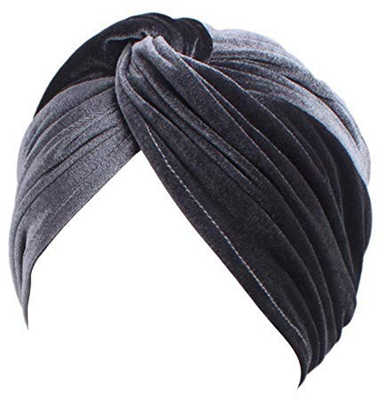 TININNA Samt, Turban-Hut, Muslim, Schal, Mütze, indisch, Turban, Damen, Bandana, Kopfbedeckung, Krebs, Chimio, Kopfbedeckung, Haarausfall, Schlafmütze, Chemiotherapie, graue Kappe