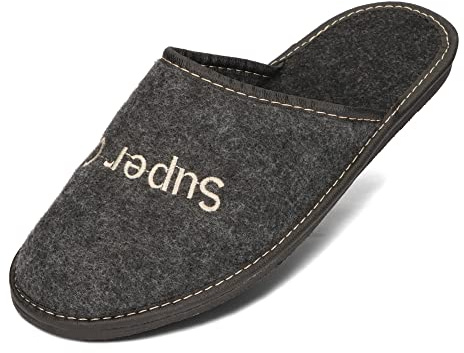 BeComfy Zapatillas de Hombre por Casa Fieltro Negro Gris Ligero Regalo Pantuflas Super Opa 40-46 EU (Super Opa, Sistema tallas calzado EU, Adulto, Números, mediano, 45)