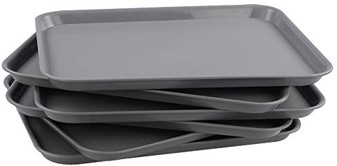 Minekkyes 6er-Pack Kunststoff Fast Food Servierplatten Tabletts, rechteckiges, rutschfestes Serviertablett, Grau, F