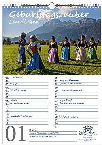 Geburtstagsplaner Geburtstagskalender Landleben DIN A3 Kalender Bergseen Gipfel und Berge - Seelenzauber