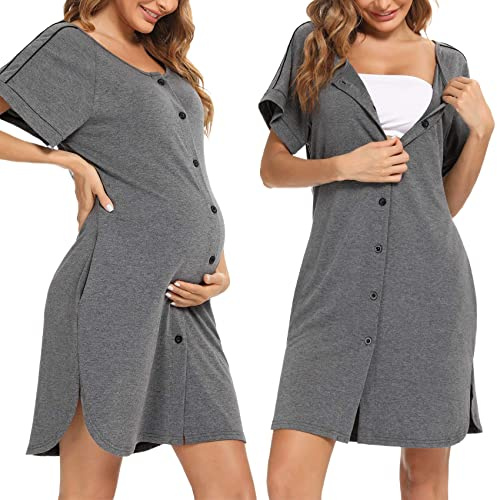 iClosam Pigiama Premaman Donna Cotone Camicia da Notte con Bottoni