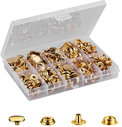MSDADA Sätze Druckknöpfe Set, Button Werkzeug Metall Fastener Druckknopf Schraubbar Edelstahl Muttern und Bolzen Set für Kleidung Leder Handwerk Jacke Brieftasche Handtasche (50, Golden)