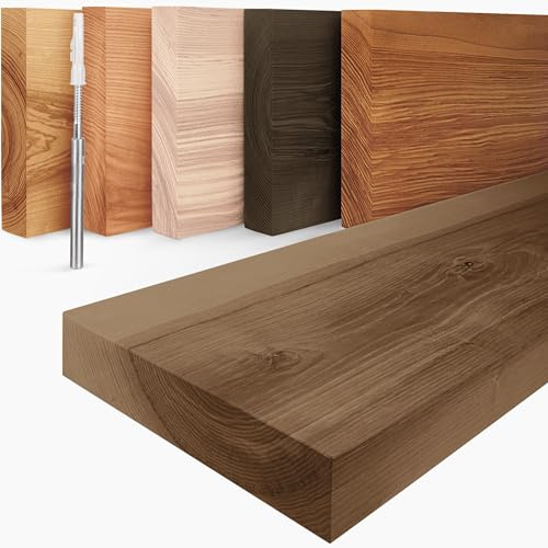 LAMO Manufaktur Schweberegal Holz mit unsichtbarer Befestigung | Wand Regal 50cm breit für Badezimmer, Flur, Küche | Farbe: Nussbaum, Kante: gerade | Massivholz, modernes Design, Schwebende Optik