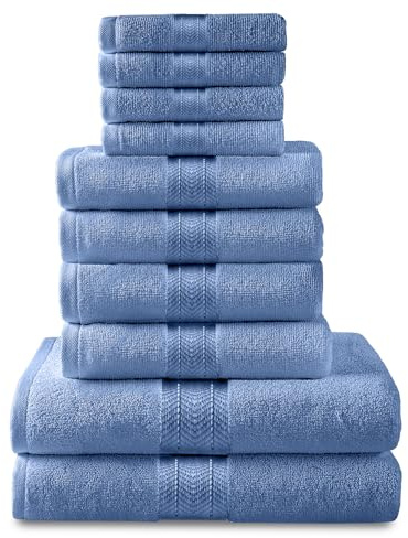 GC GAVENO CAVAILIA Luxury Towel Bale Set, 10 Piece Hotel Quality Towels, 450 GSM Lightweight & Quick Drying Towel Bales Egyptian Cotton 4x Face 4x Hand 2x Bath Towels, Blue