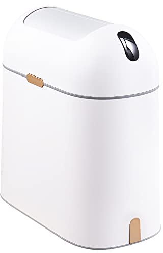 ELPHECO Bathroom Trash Can, 2.5 Gallon Motion Sensor Waterproof Trash Bin with Butterfly lid, Bathroom Decor Waste Basket Garbage Bin for Bedroom Kitchen and Office use, White with Golden Button