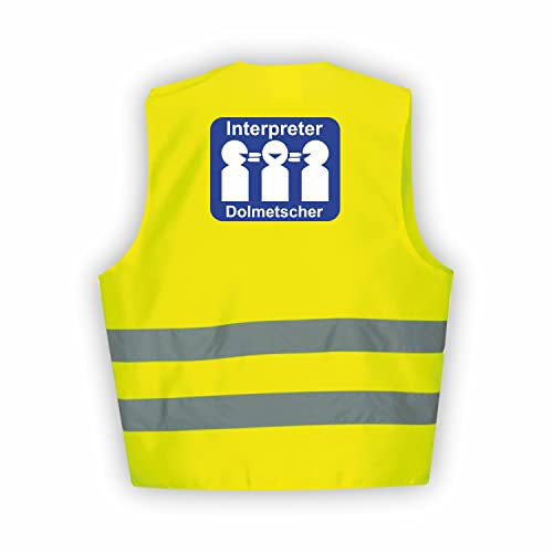 Fassbender-Druck WARNWESTEN - Sicherheitsweste GELB Warnweste nach EN ISO 20471 zertifiziert - Warn Weste für DOLMETSCHER - Unisex mit hochwertigem Reflektorstreifen (GELB I 3XL/4XL I 10er Set)