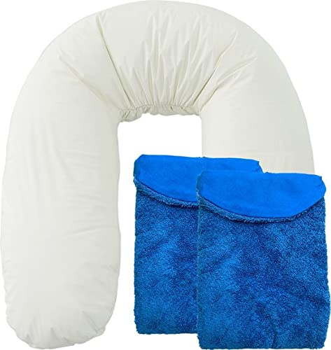 Form-Fix XL Stillkissen Inklusive 2 Bezüge Blau - Bezug für Stillkissen aus Frottee und Baumwolle - mit Elastik in der Kurve - Nursing Pillow mit Mikroperlen