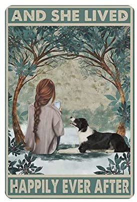AOOEDM Border Collie And Girl Vintage Metal Sign for Home Shop Coffee Garage Man Cave Signs Wall Plaque Kitchen Bar Sign Wall Decor Poster