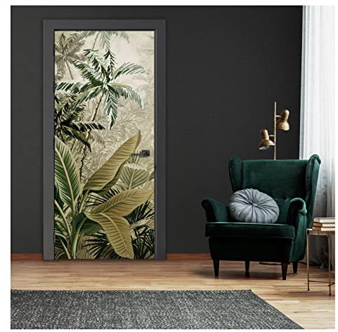 Türtapete Selbstklebend Amazonia Wald Blätter - 91x211 cm einteilig - Türposter Fototapete für Tür Wohnzimmer Küche Badezimmer Türaufkleber Türfolie UV-Beständig Montagefertig