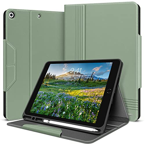 H HOLIMET Hülle kompatibel mit iPad 9./8./7. Generation (2021/2020/2019 iPad 10.2) mit Stifthalter, Smart Folio Weiche TPU Schutzhülle mit Auto Sleep/Wake und Standfunktion - Grün