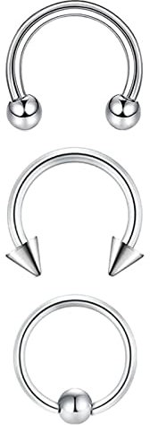 Stfery Piercing Jewelry, Nasenpiercing in Silber Chirurgenstahl U-Förmiger Kreisball Schmuck Zunge Lippe 3 Stück Damen Geschenk