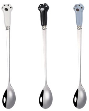 XINHUIYI 3PCS Pet Food Spoon Paw Cat Can Spoon Stainless Steel Dog Spoon Universal Long Handle Food Scoop for Cat Dog Canned Food