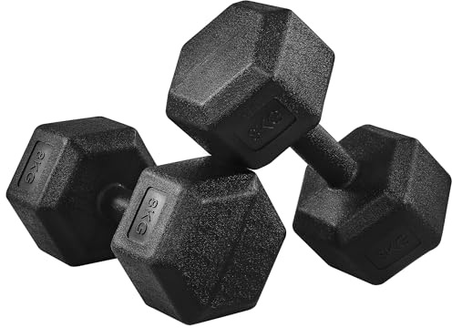 Yaheetech Set 2 Manubri Esagonali per Palestra e Casa in Ferro e PVC Antiscivolo Nero 2 x 8 kg