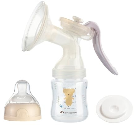 Bebeconfort Handmilchpumpe, Silikonmilchpumpe, Handmilchpumpen-Set mit 150 ml Babyflasche inklusive, Sand